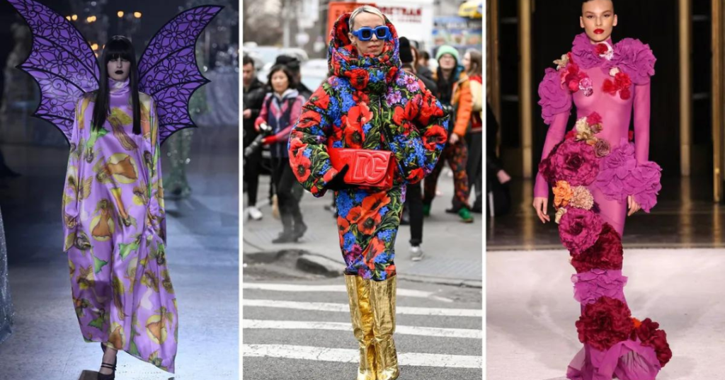 models wearing floral and roses clothes